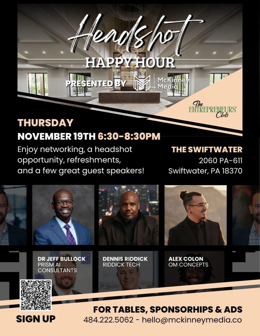 Flyer for Headshot Happy Hour at Swiftwater: AI & Cyber Security
